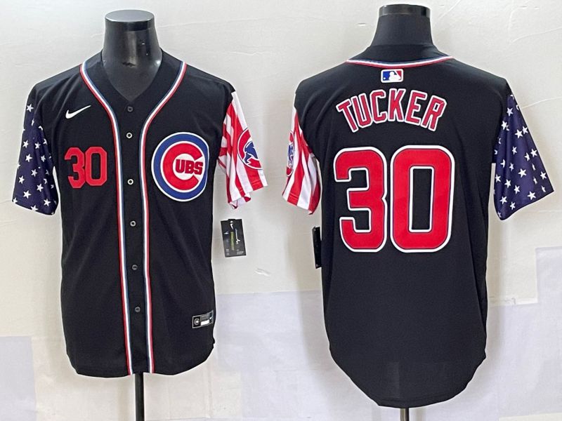 Men 2025 Chicago Cubs 30 Tucker Black National Flags Nike MLB Jersey style 2